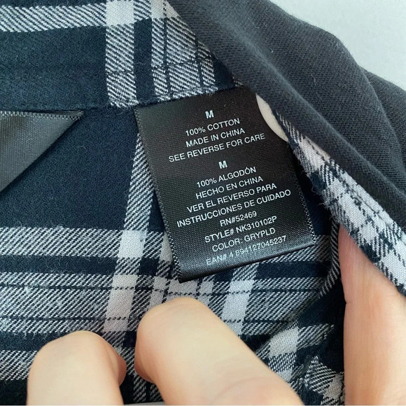 Norma Kamali Flannel Hoodie Shirt Womens Medium Black Plaid Hooded Tunic Top - Picture 10 of 12